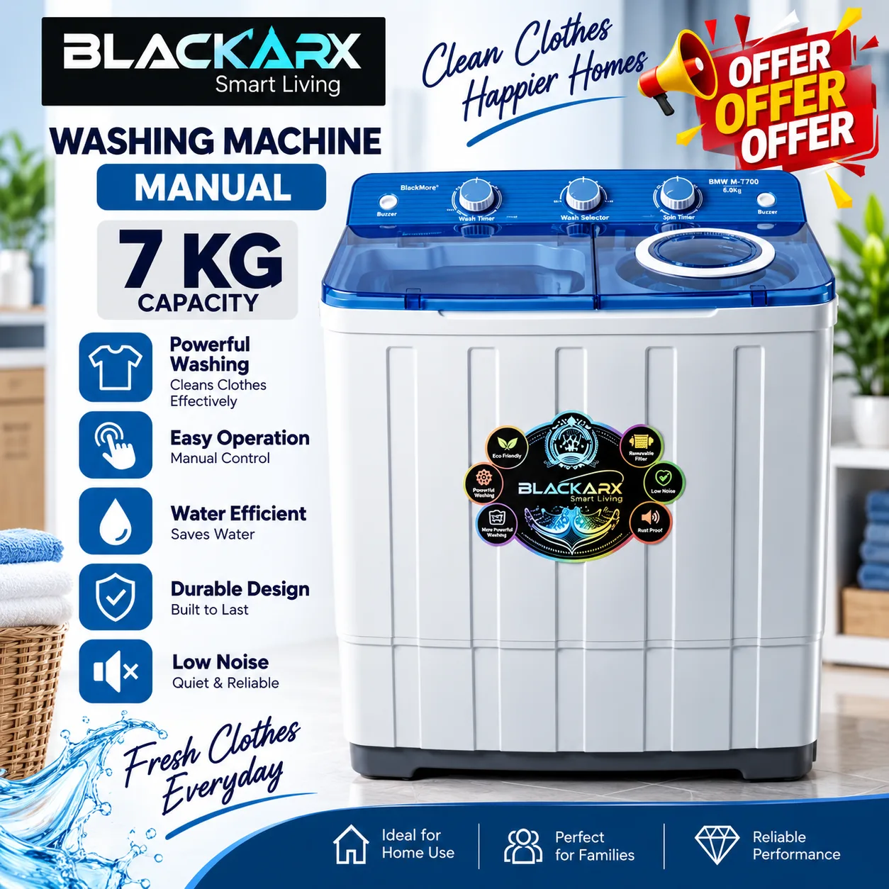 BLACKARX 7KG Manual Washing Machine