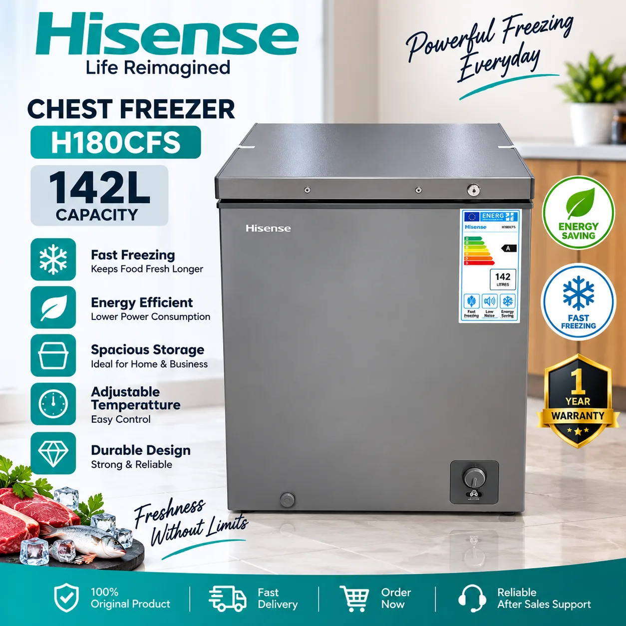 Hisense H180CFS Chest Freezer – 142L