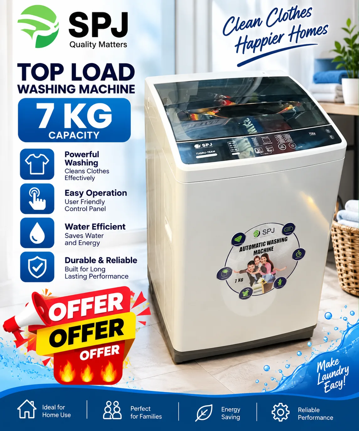 SPJ 7KG Top Load Fully Automatic Washing Machine